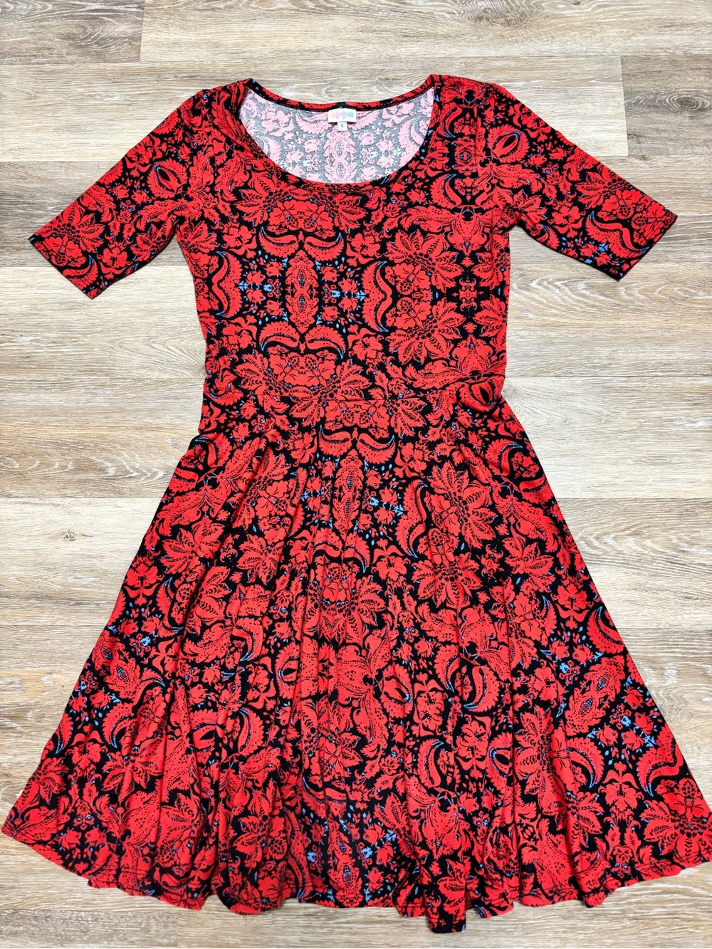 LuLaRoe Red and Blue Floral Scoop-Neck Midi Dress
